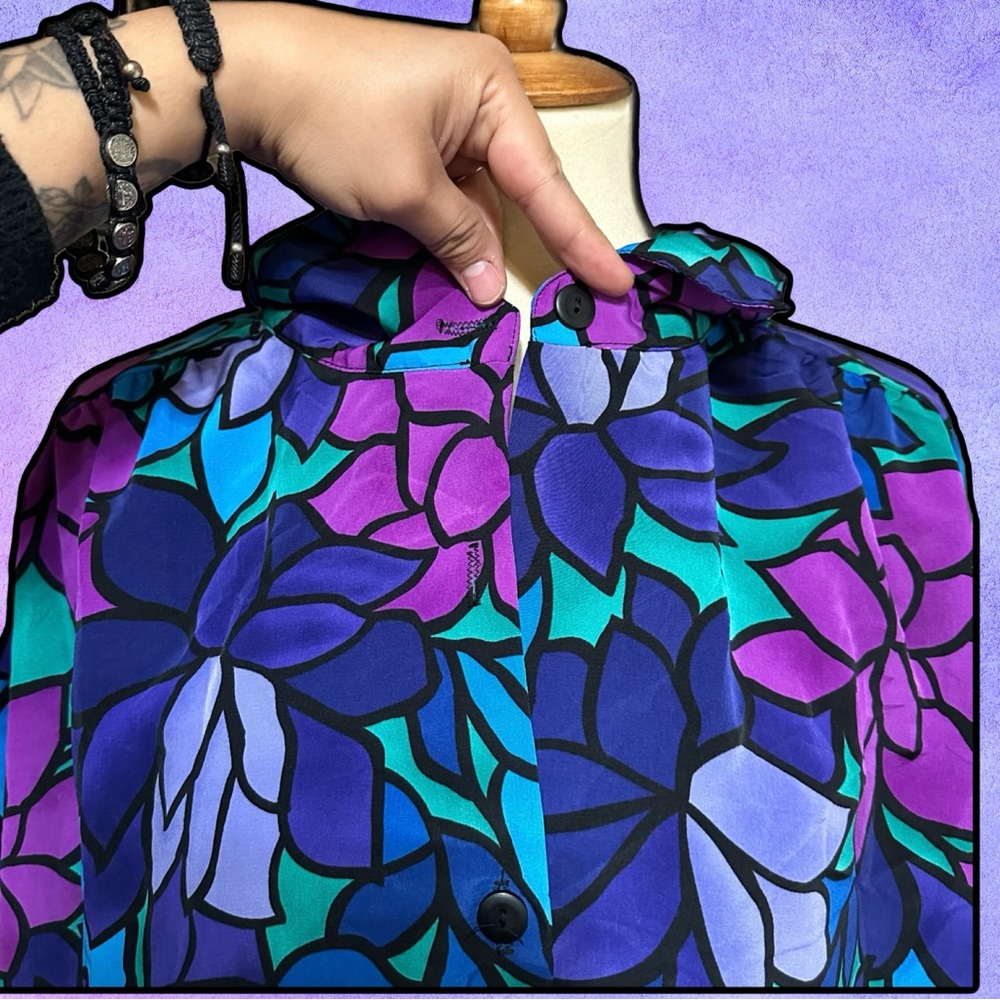 🌈 Amazing Vintage Floral Multicolor Top - Picture 3 of 5